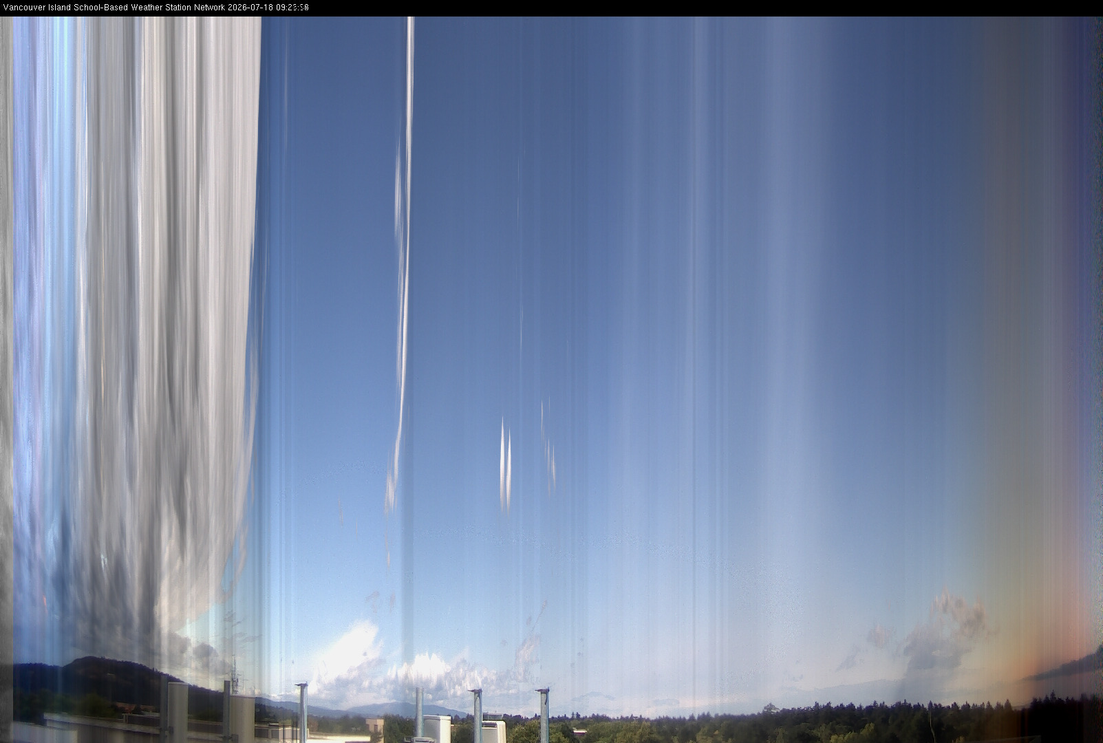 2026-07-18 image of the sky seen from UVic, each column of pixels is a different minute, keogram