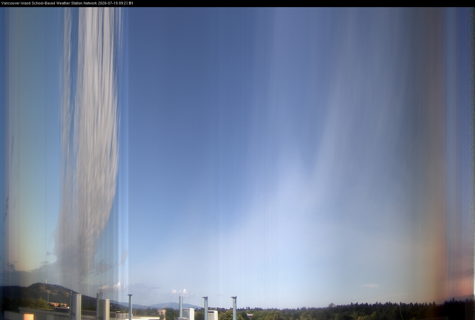 2026-07-19 image of the sky seen from UVic, each column of pixels is a different minute, keogram