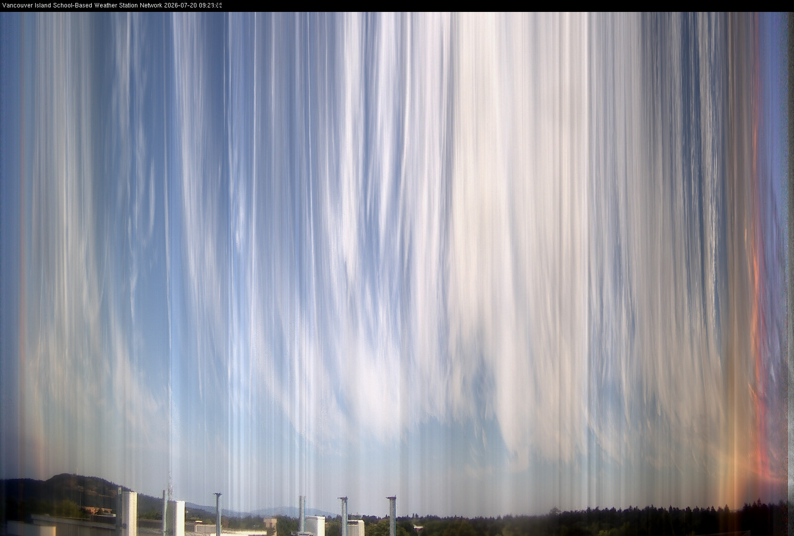 2026-07-20 image of the sky seen from UVic, each column of pixels is a different minute, keogram
