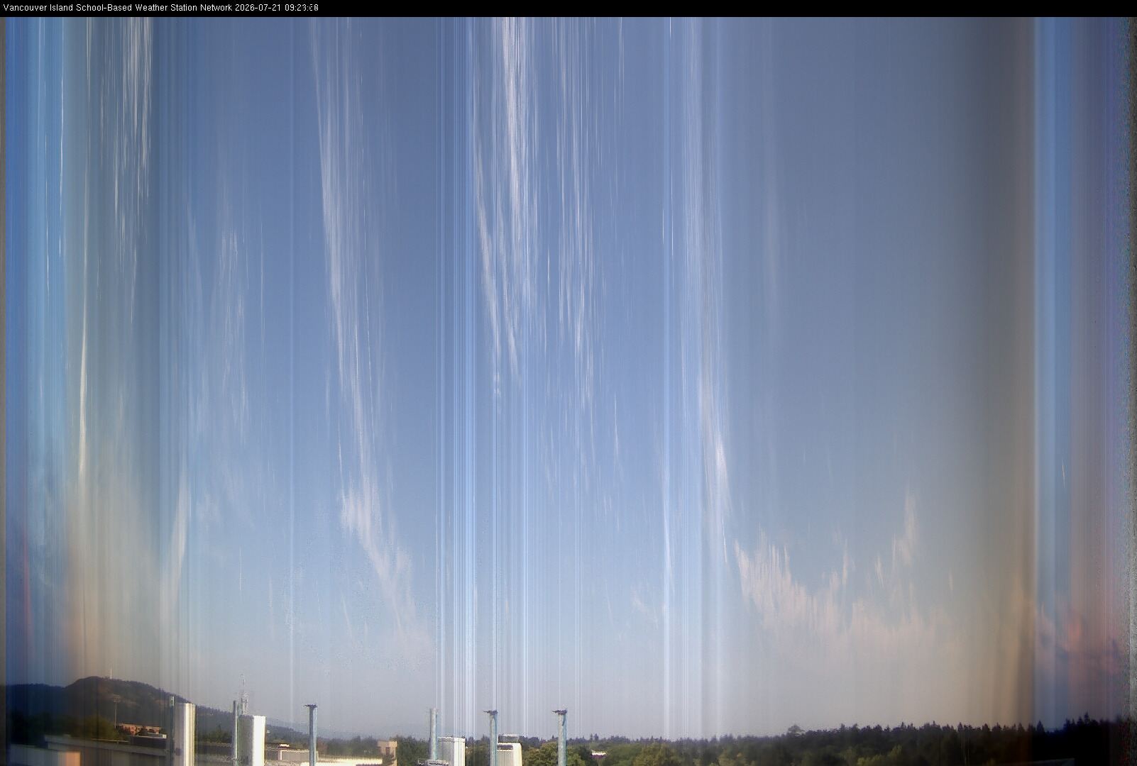 2026-07-21 image of the sky seen from UVic, each column of pixels is a different minute, keogram