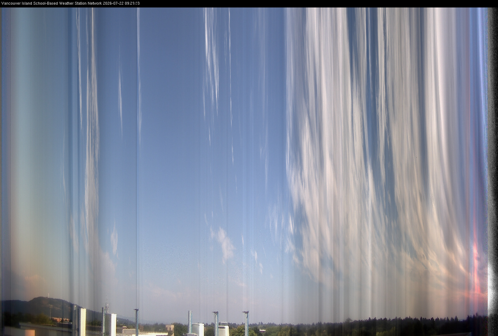 2026-07-22 image of the sky seen from UVic, each column of pixels is a different minute, keogram