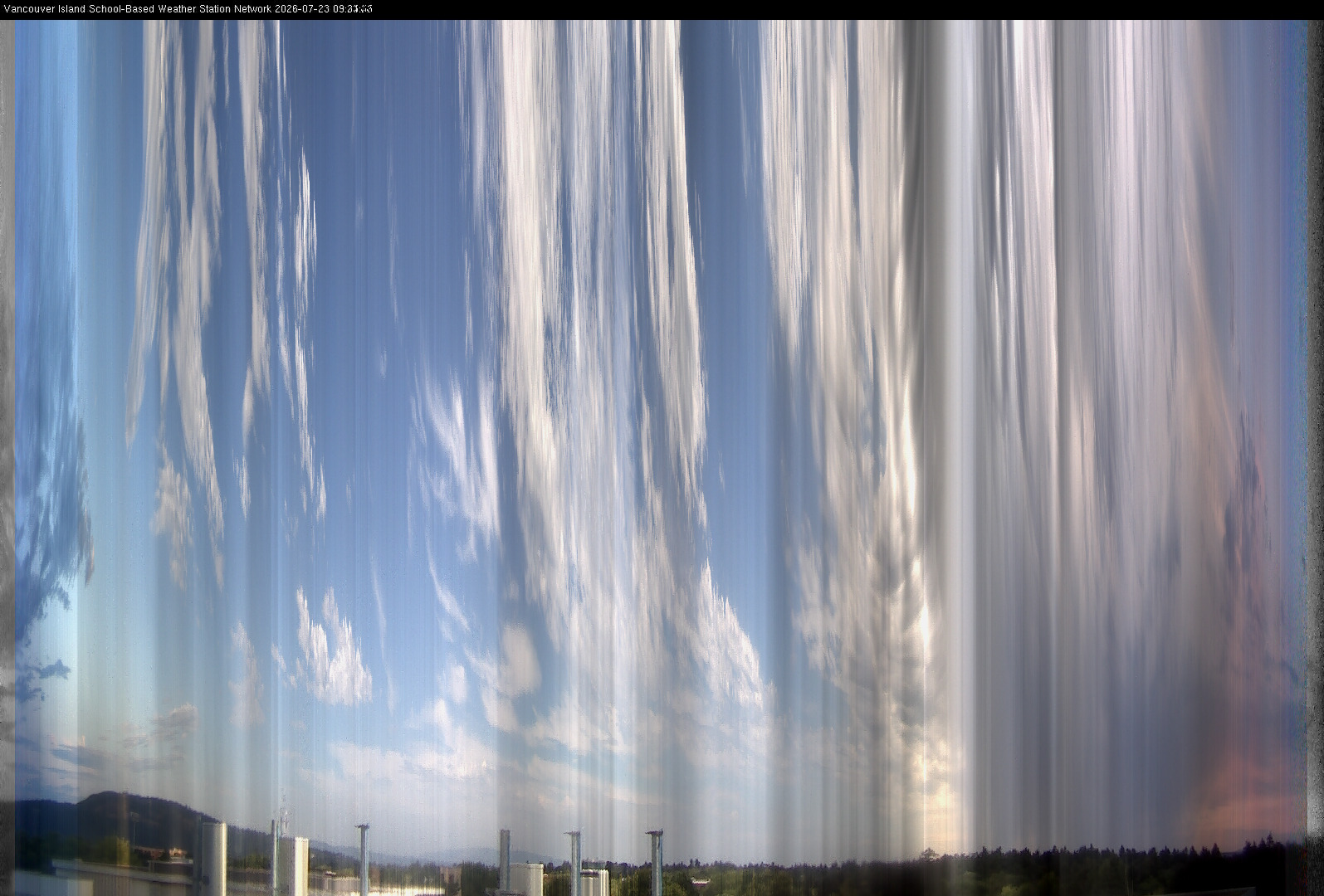 2026-07-23 image of the sky seen from UVic, each column of pixels is a different minute, keogram