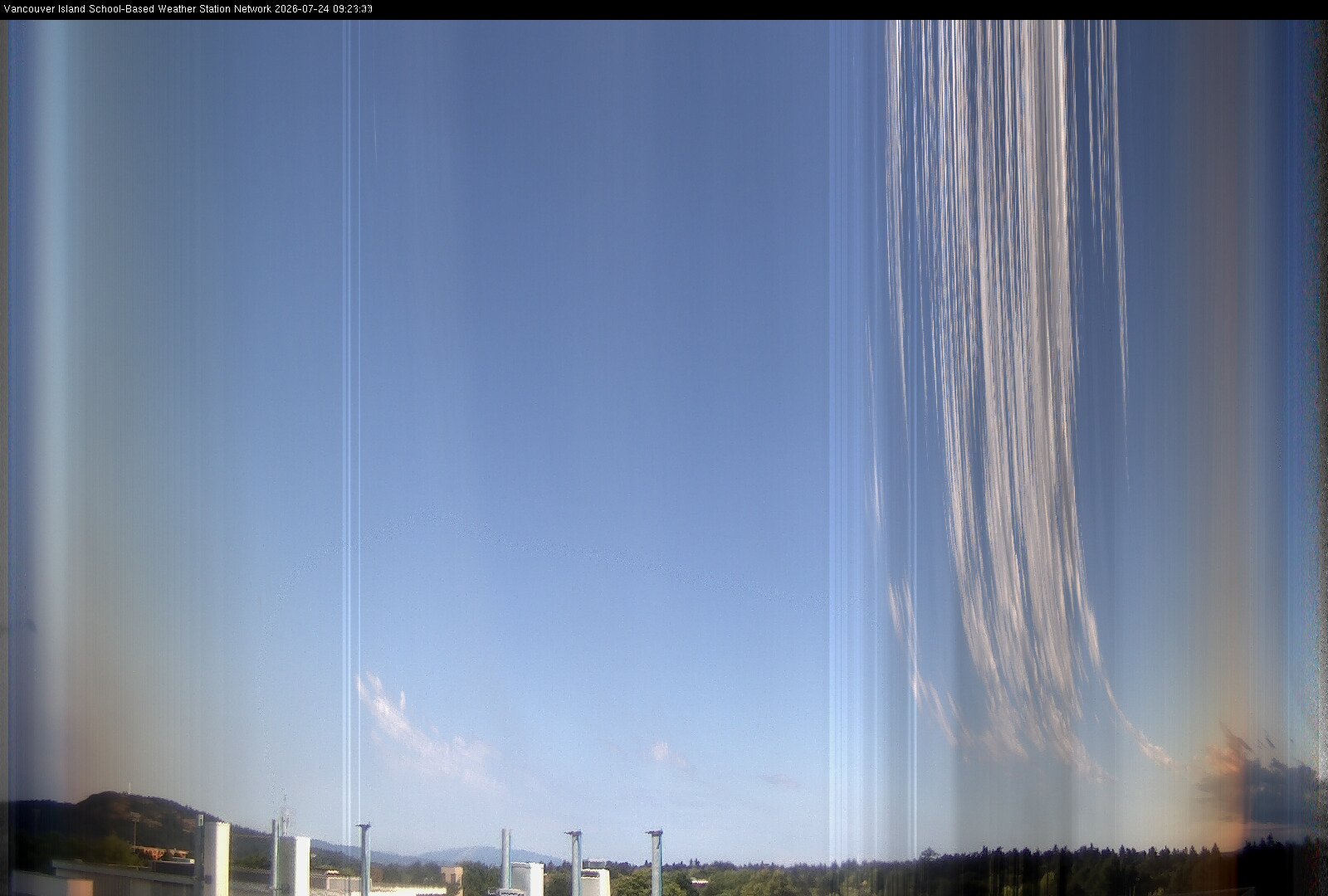 2026-07-24 image of the sky seen from UVic, each column of pixels is a different minute, keogram