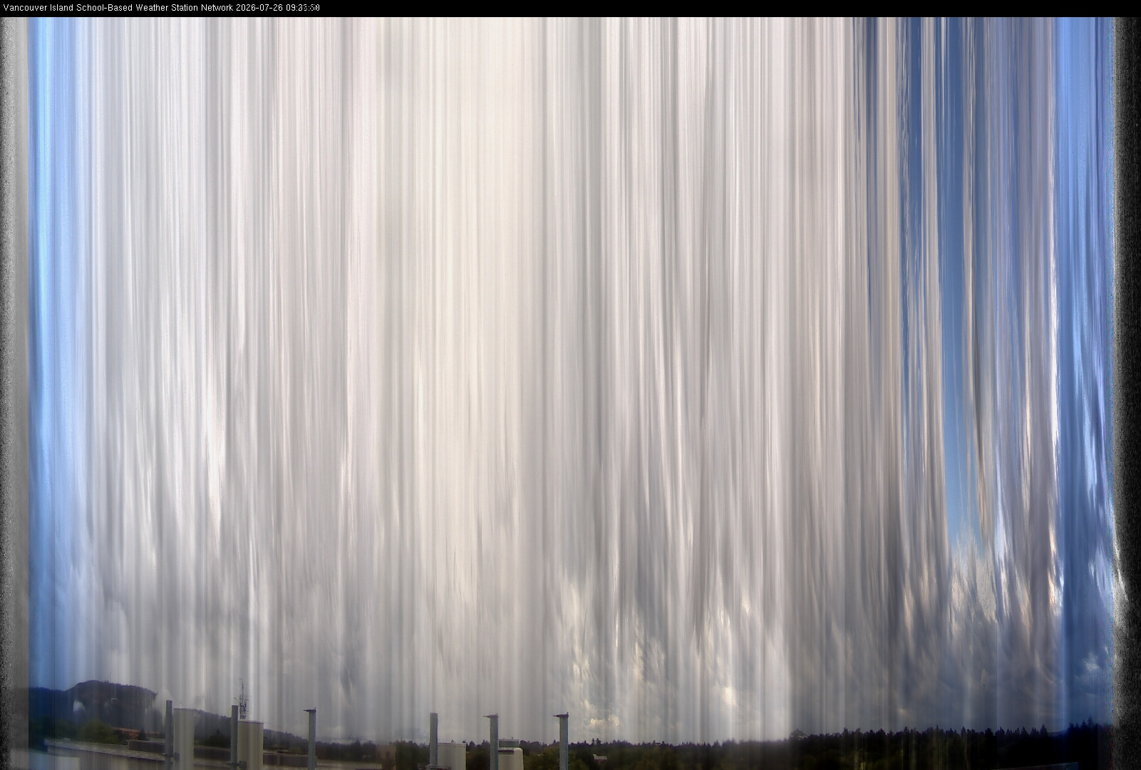 2026-07-26 image of the sky seen from UVic, each column of pixels is a different minute, keogram