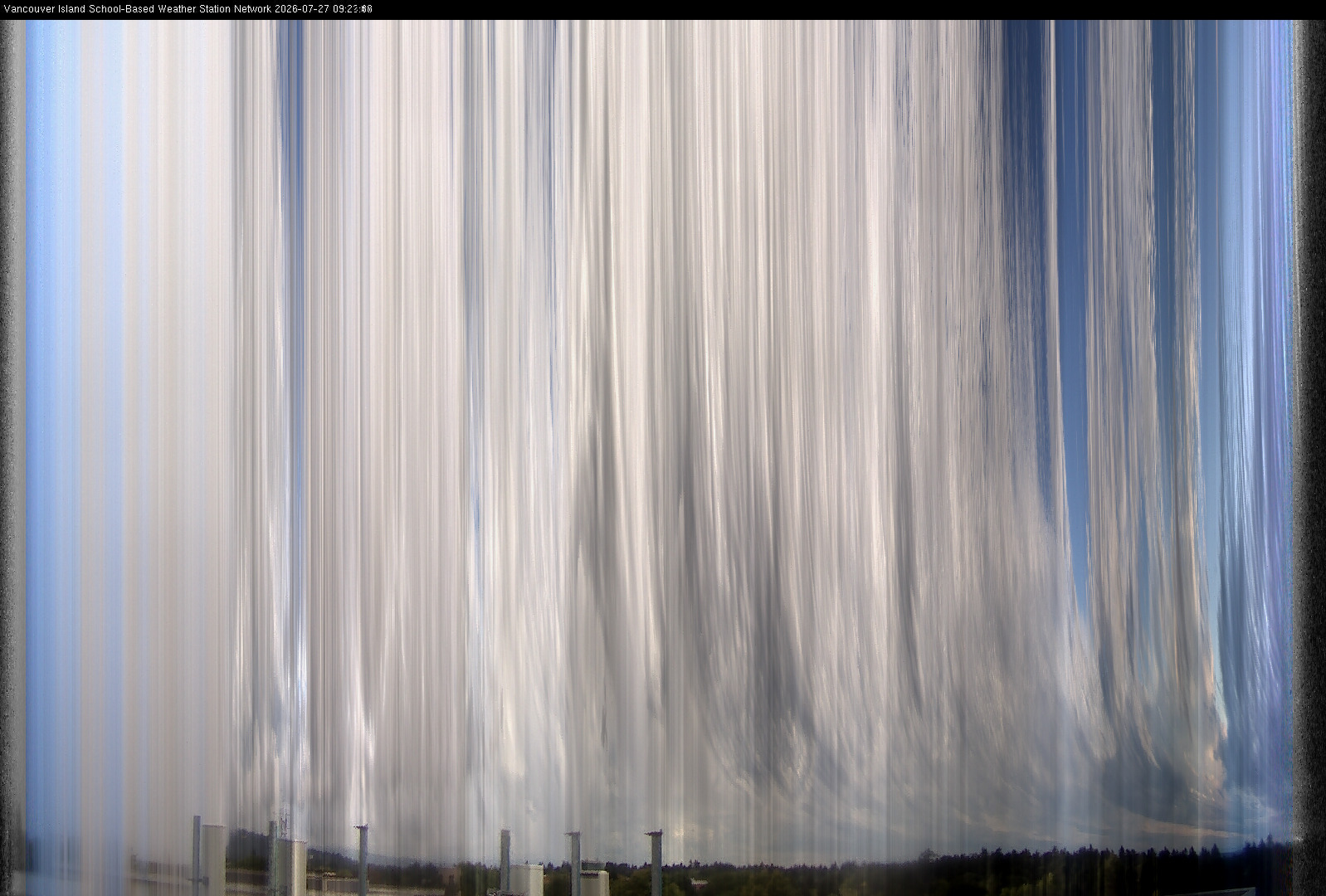 2026-07-27 image of the sky seen from UVic, each column of pixels is a different minute, keogram