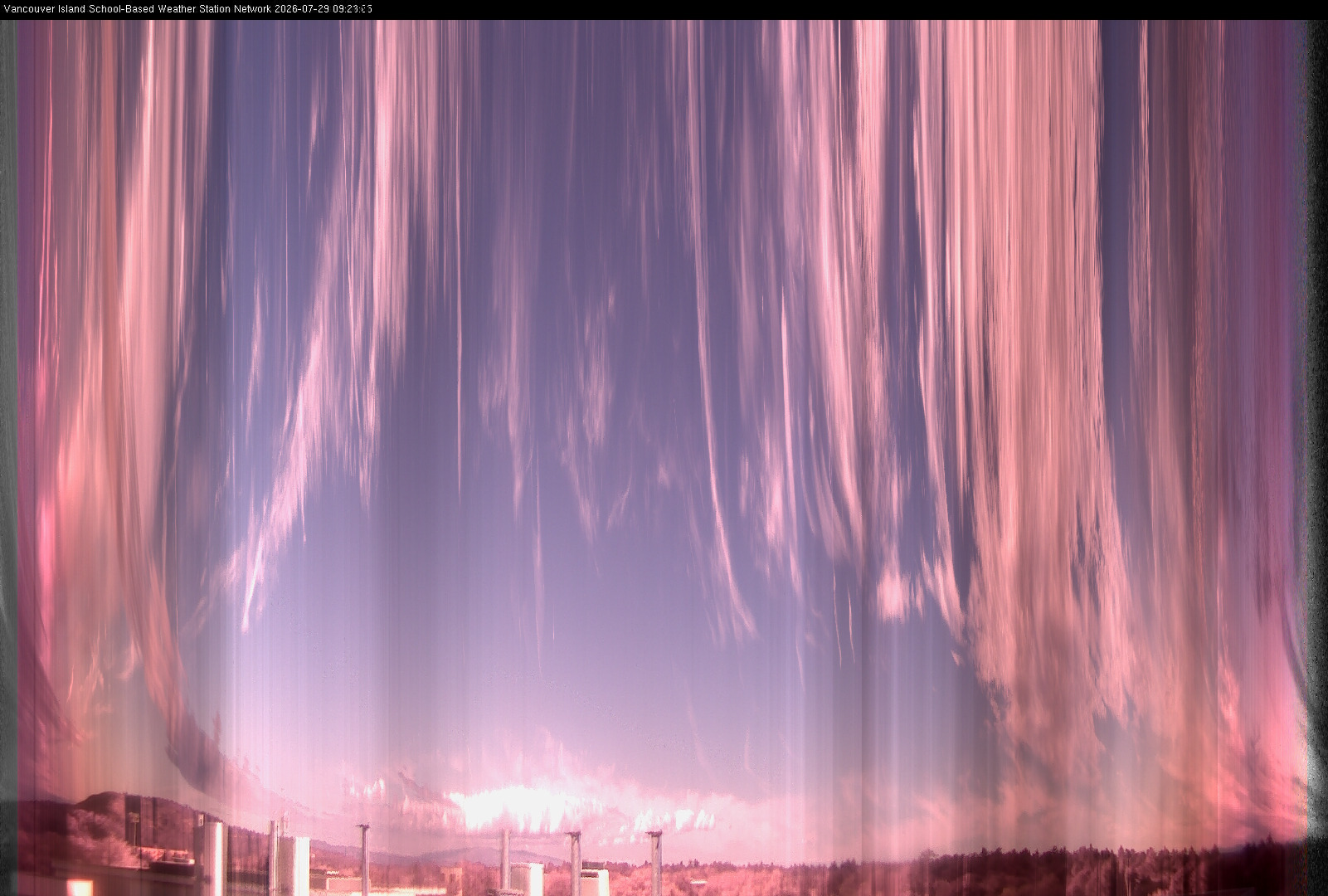 2026-07-29 image of the sky seen from UVic, each column of pixels is a different minute, keogram