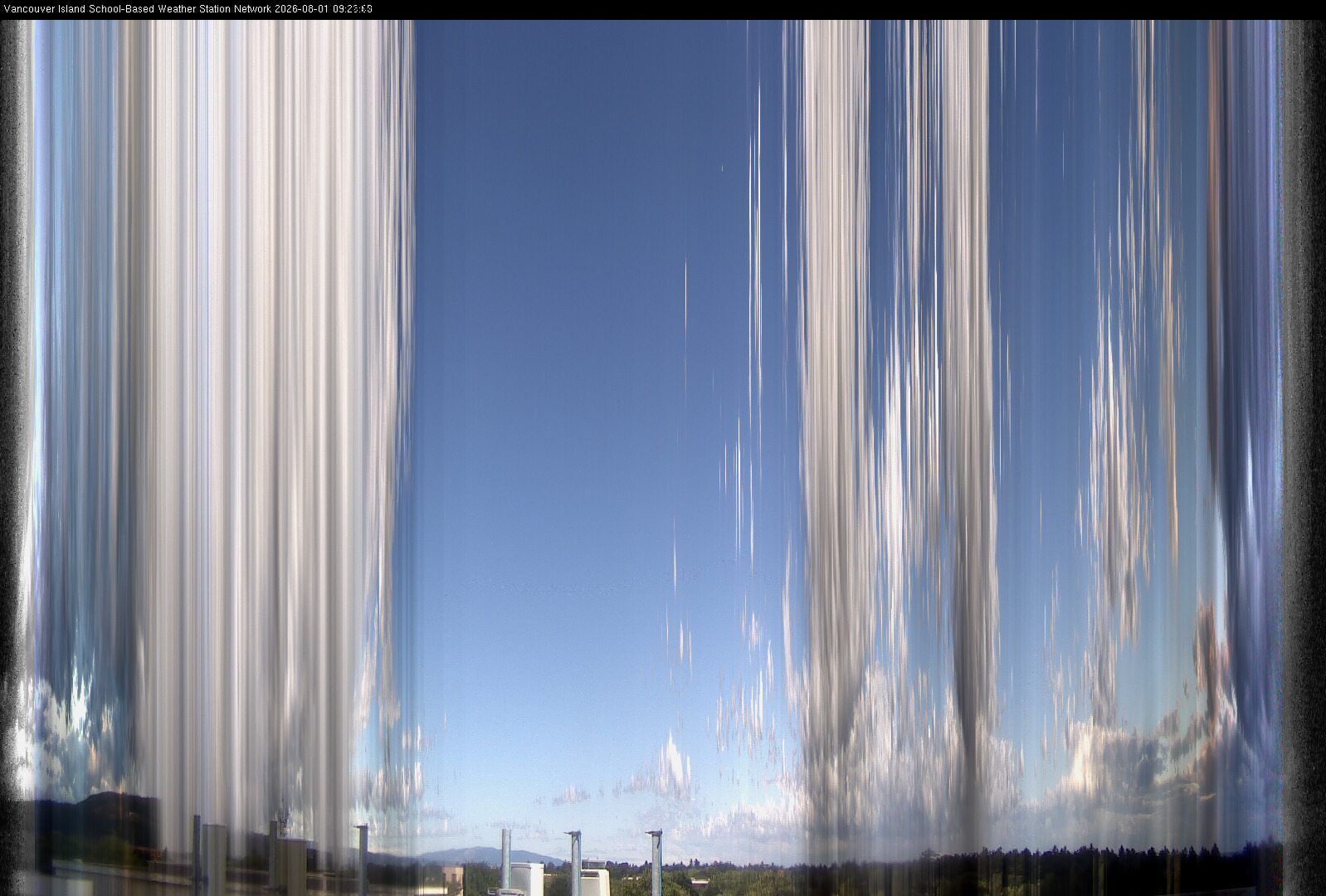 2026-08-01 image of the sky seen from UVic, each column of pixels is a different minute, keogram