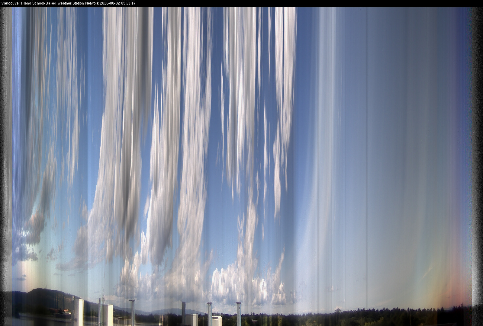 2026-08-02 image of the sky seen from UVic, each column of pixels is a different minute, keogram