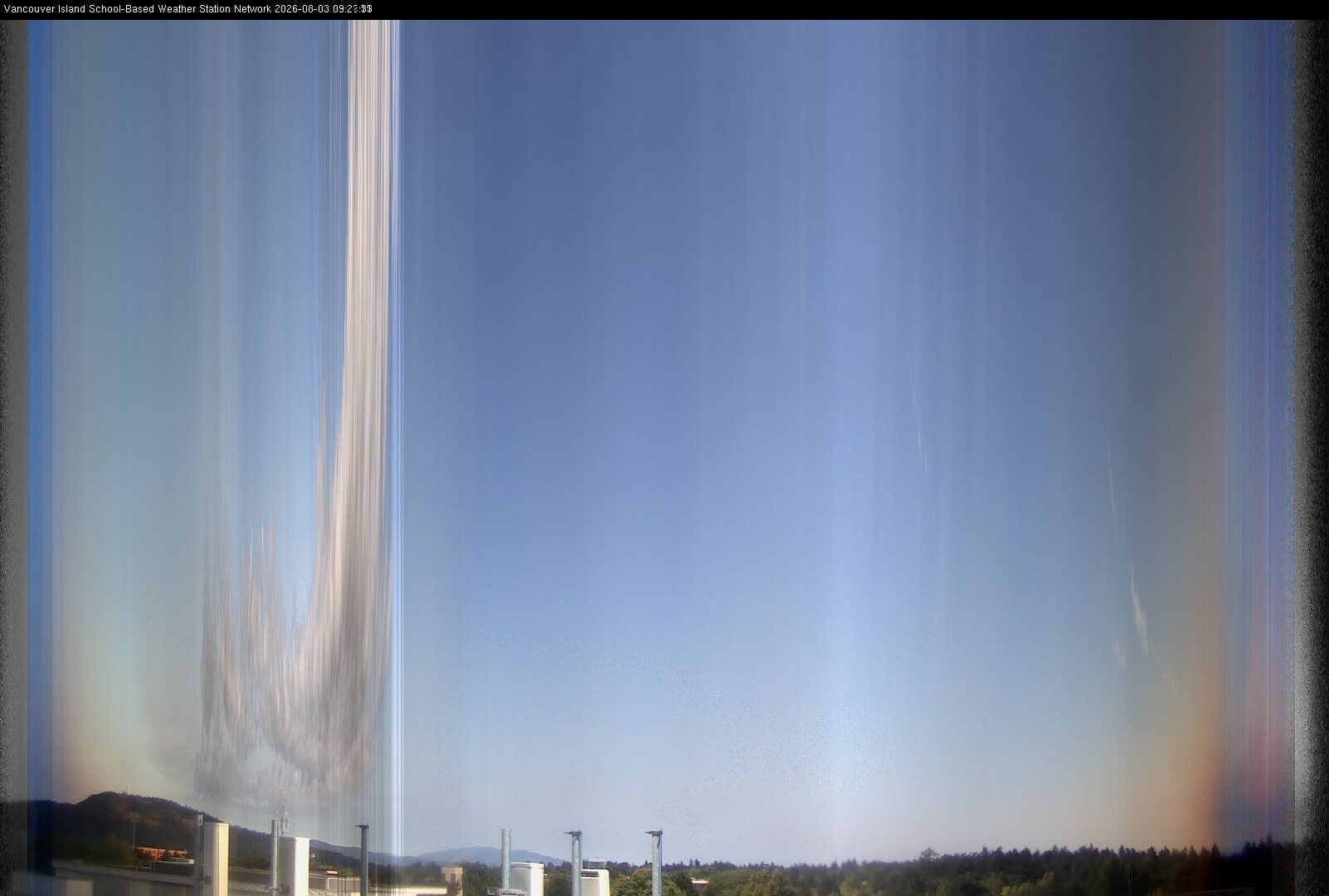 2026-08-03 image of the sky seen from UVic, each column of pixels is a different minute, keogram