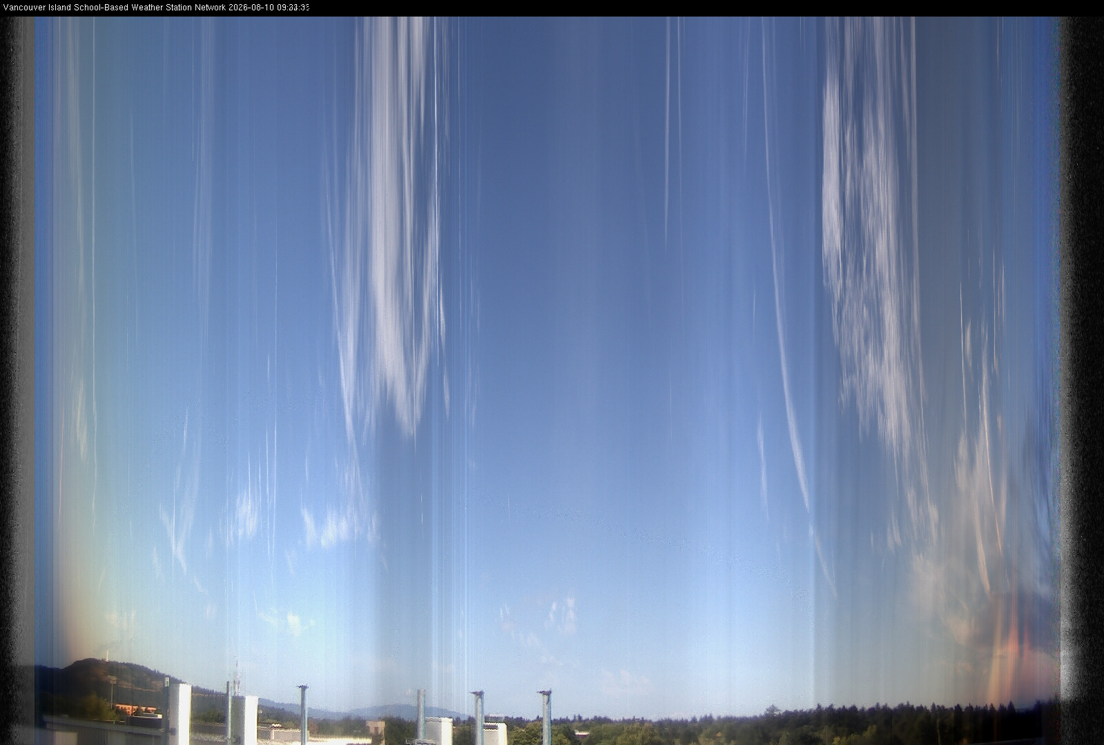 2026-08-10 image of the sky seen from UVic, each column of pixels is a different minute, keogram