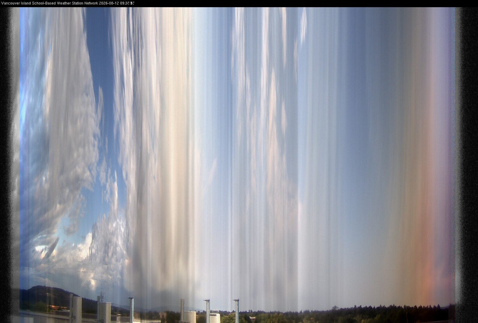 2026-08-12 image of the sky seen from UVic, each column of pixels is a different minute, keogram