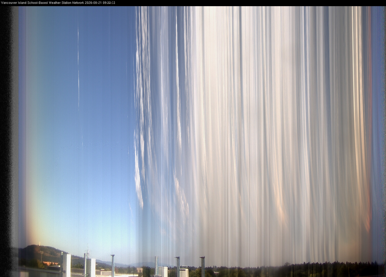 2026-08-21 image of the sky seen from UVic, each column of pixels is a different minute, keogram