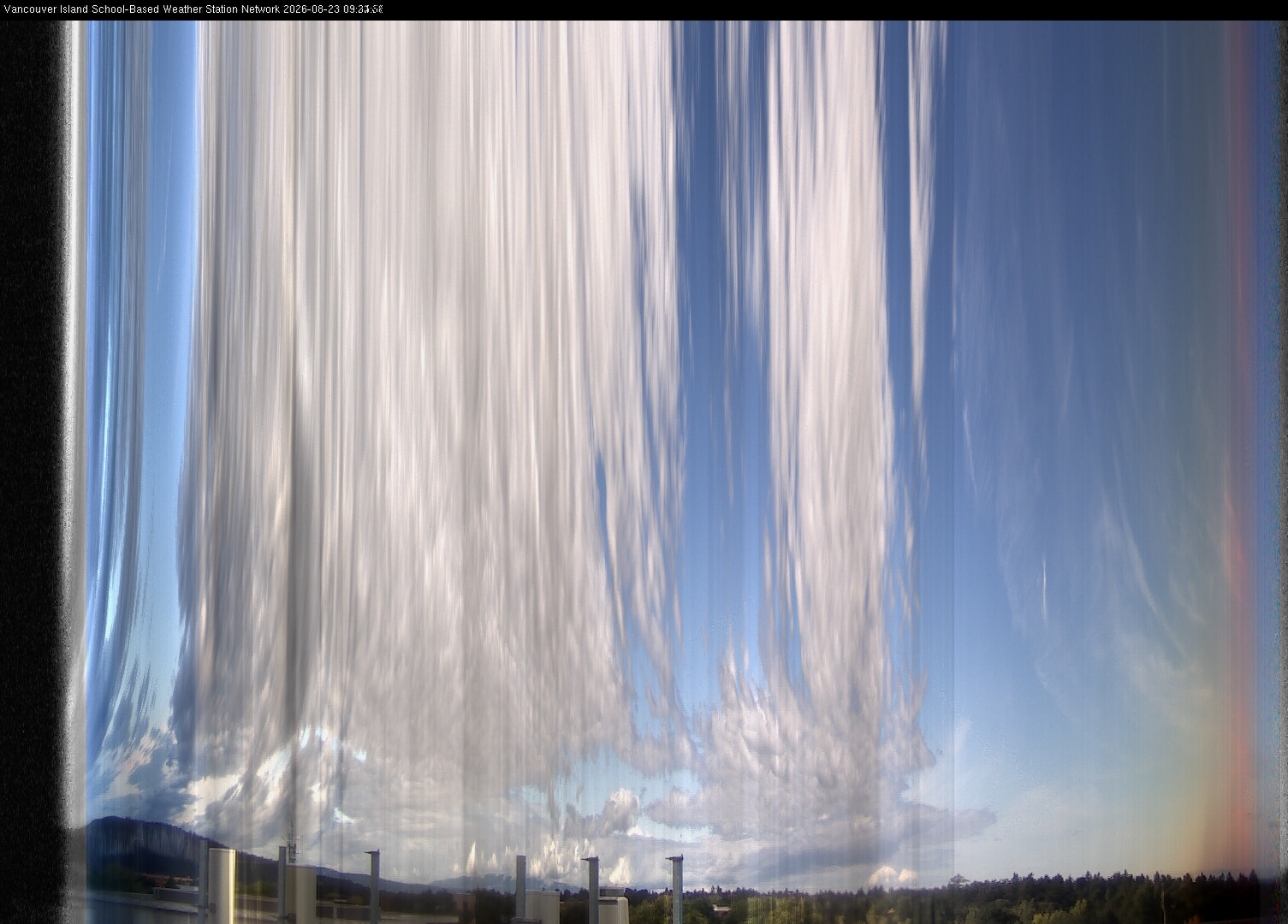 2026-08-23 image of the sky seen from UVic, each column of pixels is a different minute, keogram