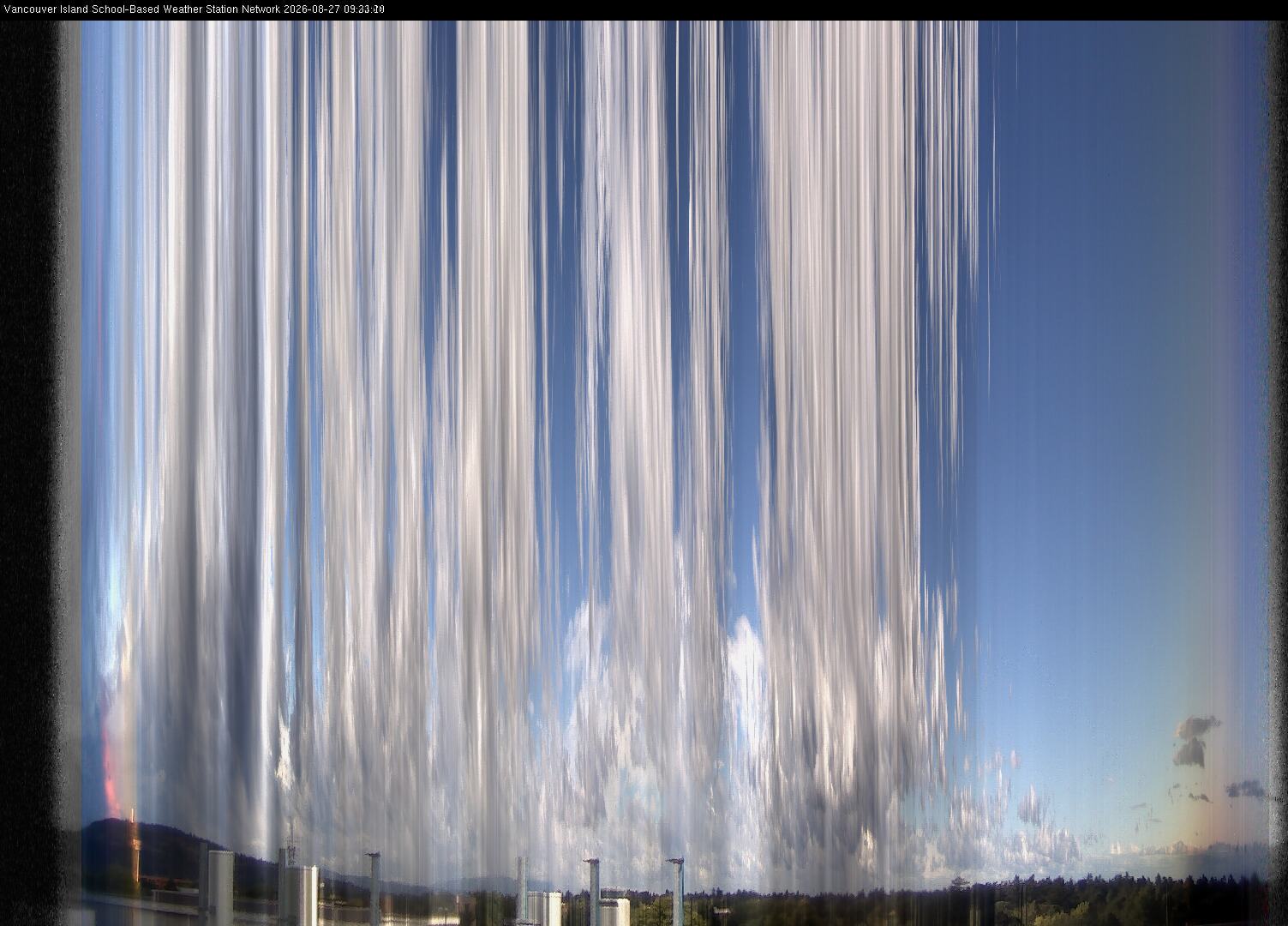 2026-08-27 image of the sky seen from UVic, each column of pixels is a different minute, keogram