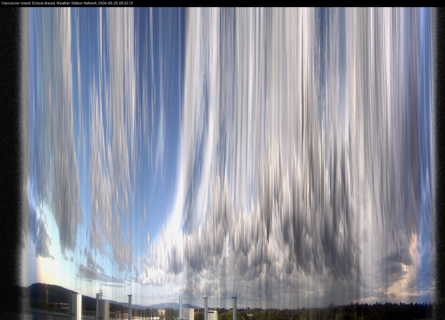 2026-08-28 image of the sky seen from UVic, each column of pixels is a different minute, keogram