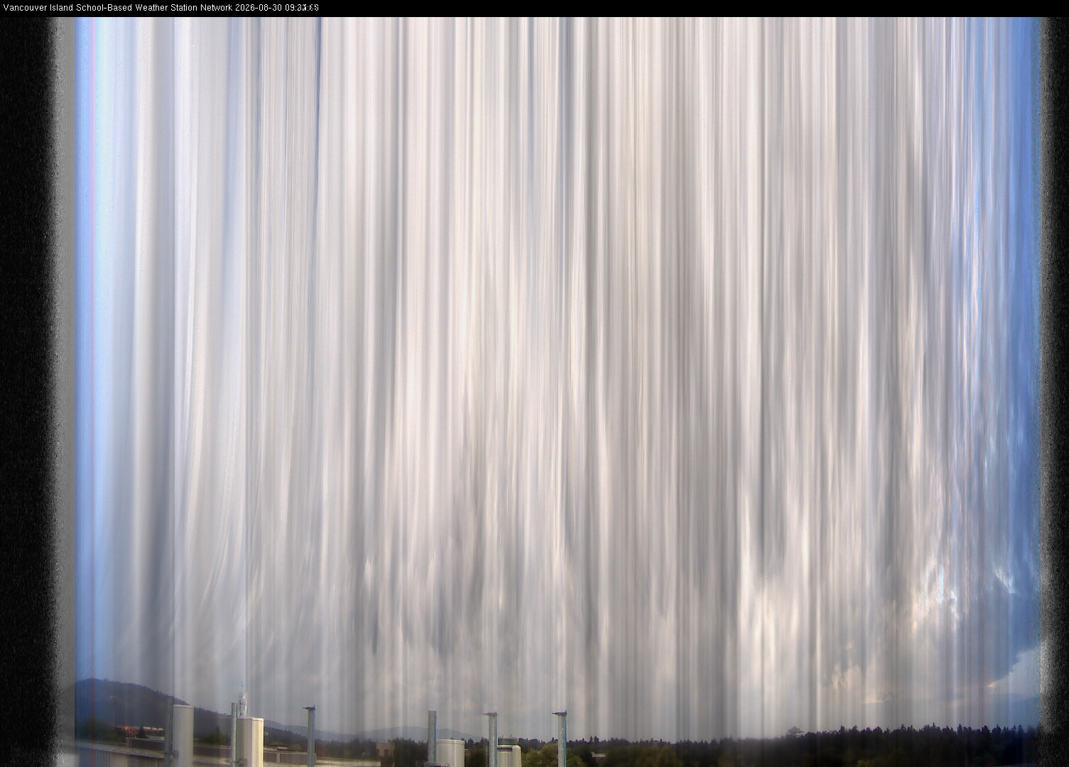 2026-08-30 image of the sky seen from UVic, each column of pixels is a different minute, keogram