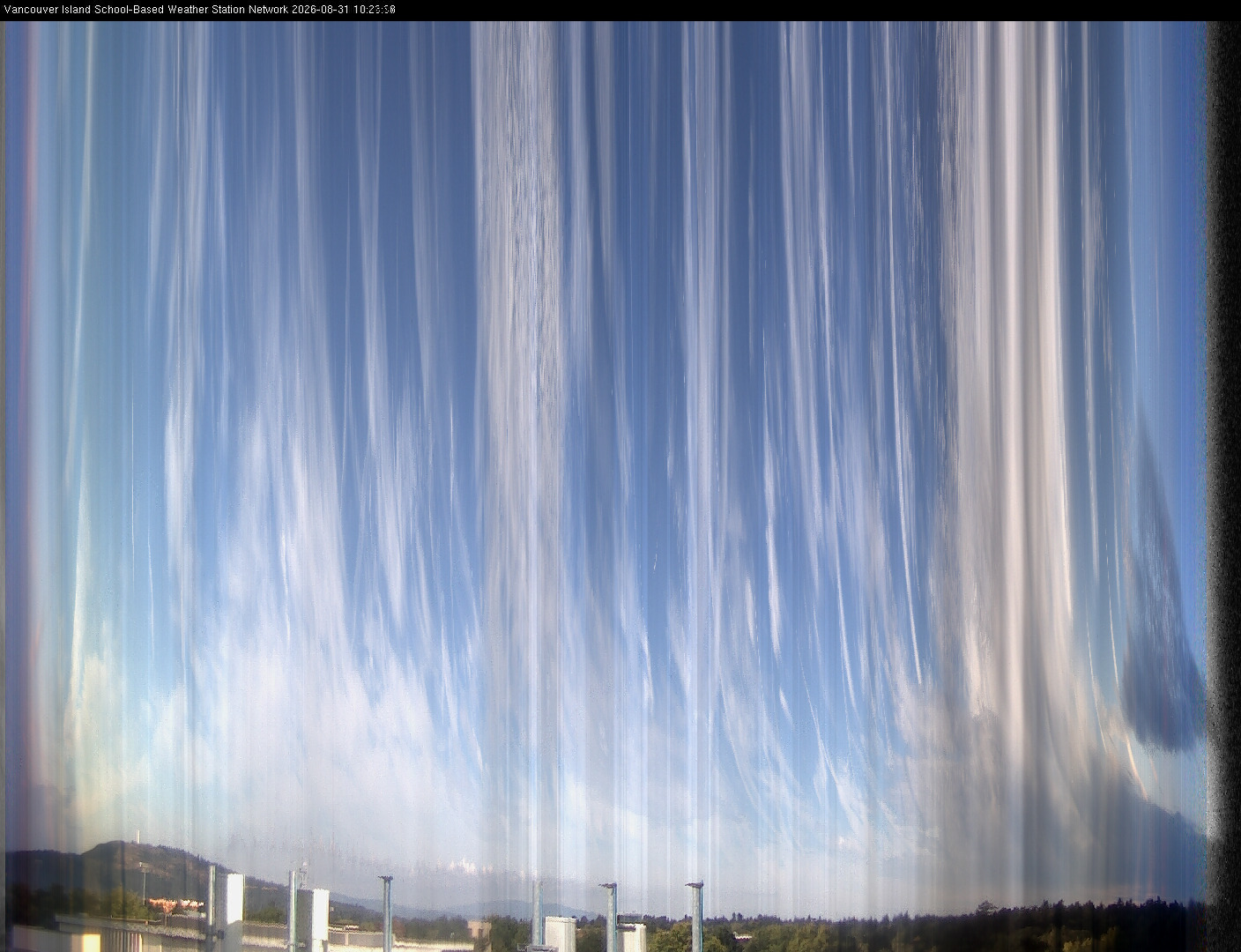 2026-08-31 image of the sky seen from UVic, each column of pixels is a different minute, keogram