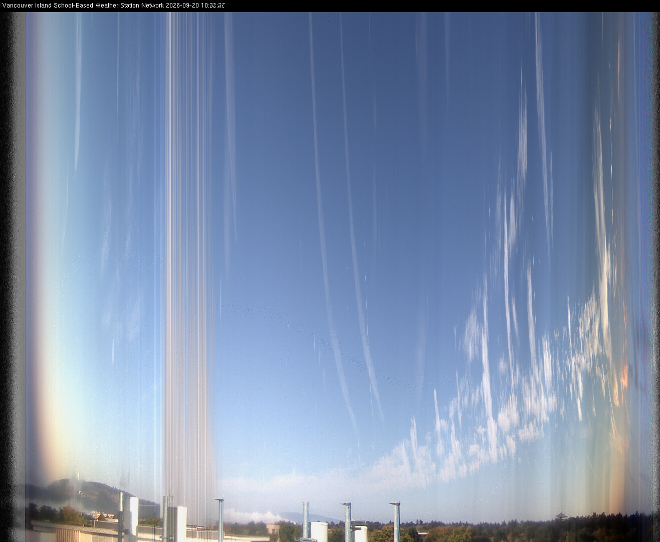 image of the sky seen from UVic, each column of pixels is a different minute, keogram
